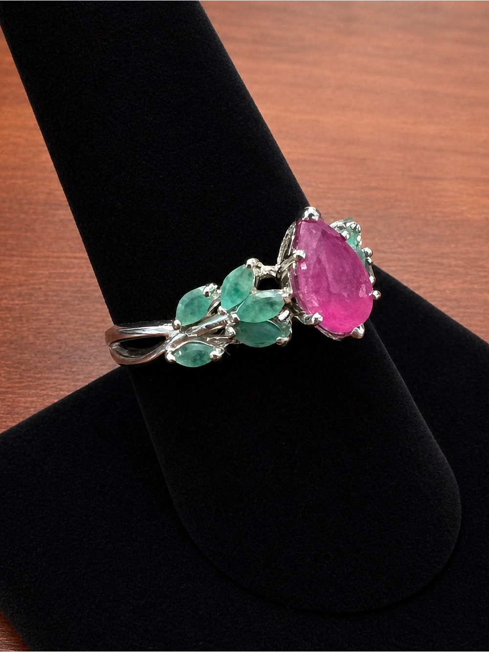 Natural Ruby Emerald 925 Silver Ring – Pear Marquis Bespoke Statement 8.75 #601 - Picture 3 of 9